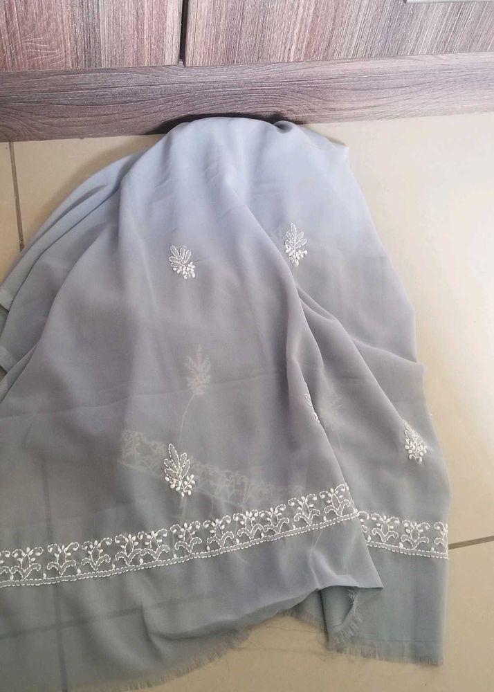 Grey lucknow chicken  Embroidered Dupatta
