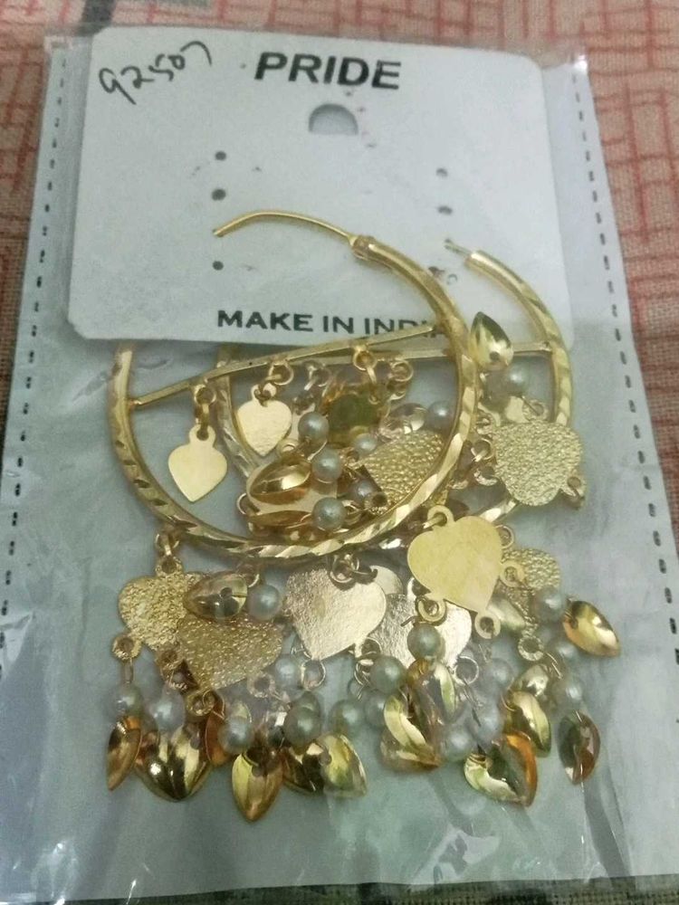 Gold Tone Hoop Earrings with Charms