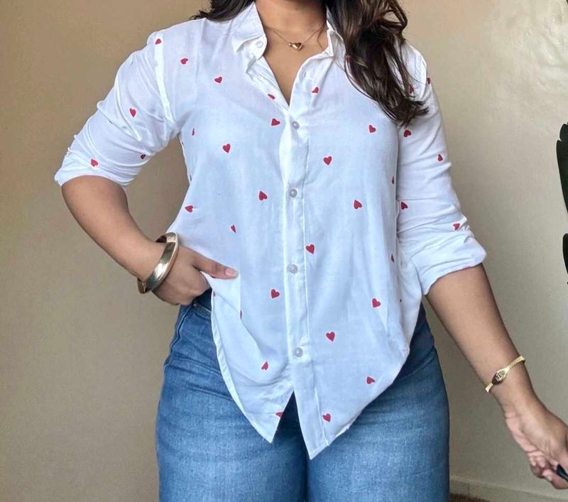 Cute White Shirt with Red Hearts