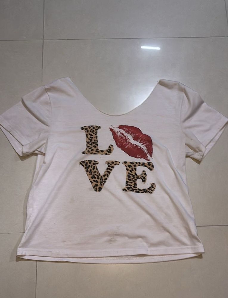 White "Love" Lip Print T-Shirt