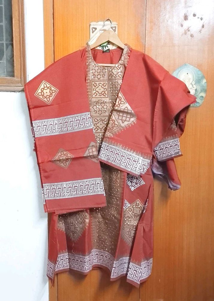 fancy Rust Kurta salwar Set &amp; Intricate Gold Pr