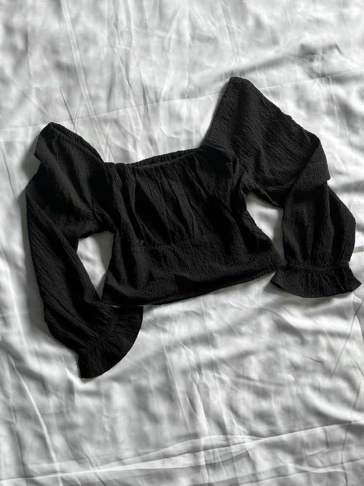 Zudio Black Textured Square Neck Top