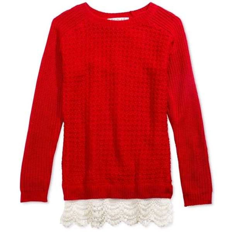 Red Knit Sweater with Lace Detail