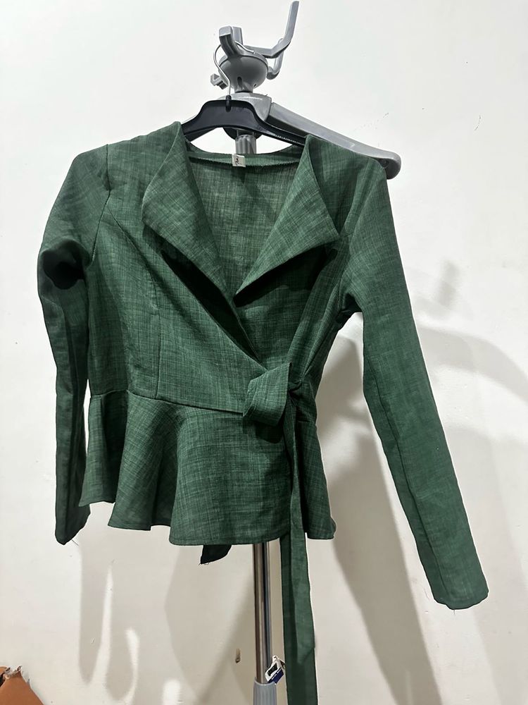 Chic Green Wrap Peplum Top