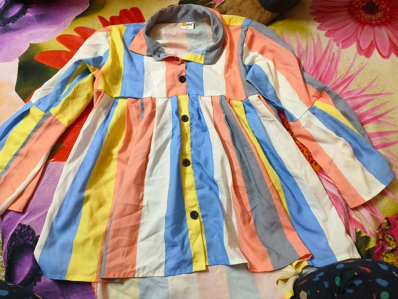 Colorful Striped Button-Up Tunic