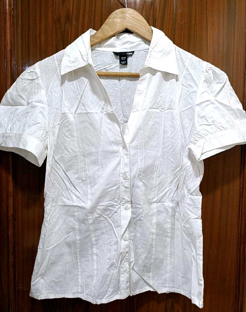 H&amp;M White Button-Up Top