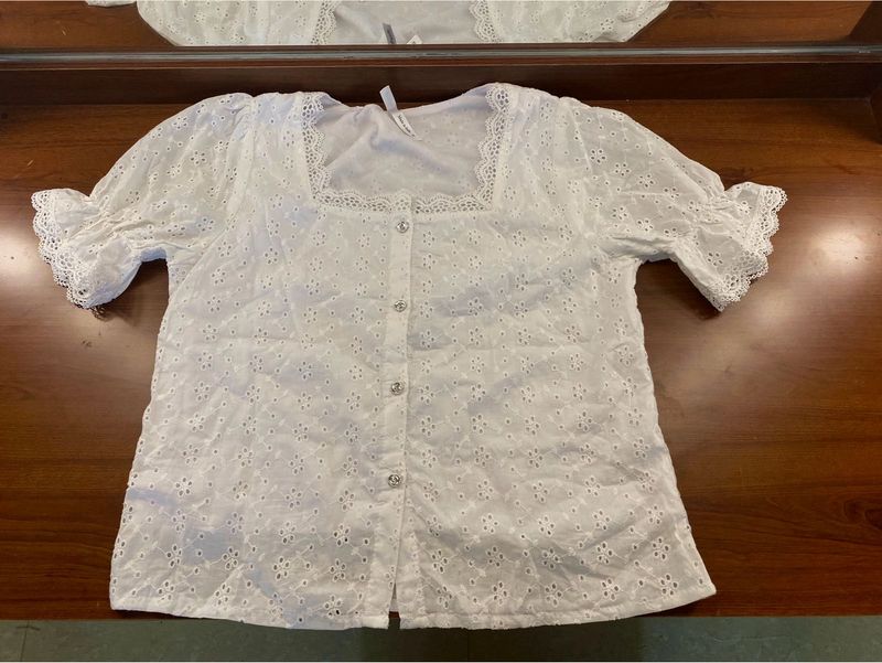 schifflii white Eyelet Lace Square Neck Top