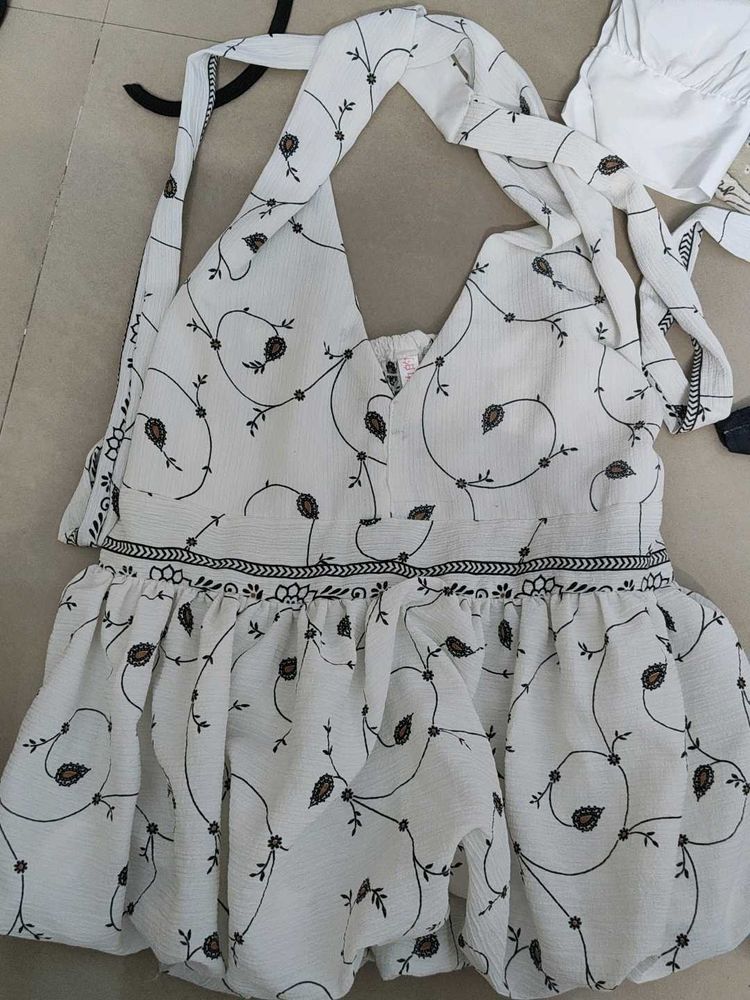 Cute Floral Print Halter Ballon Top