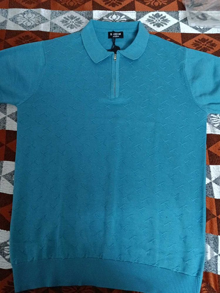 Men's Blue Zip Neck Sweater