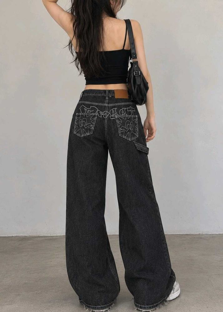 Vintage charcoal grey wide-leg jeans