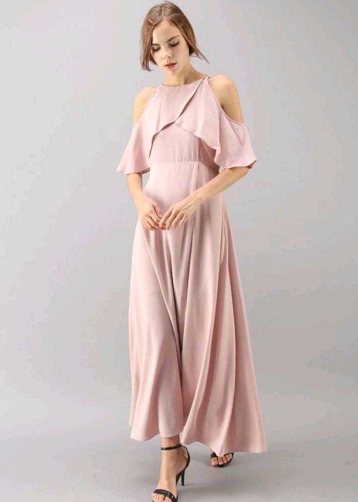 Pink Cold Shoulder Maxi Dress