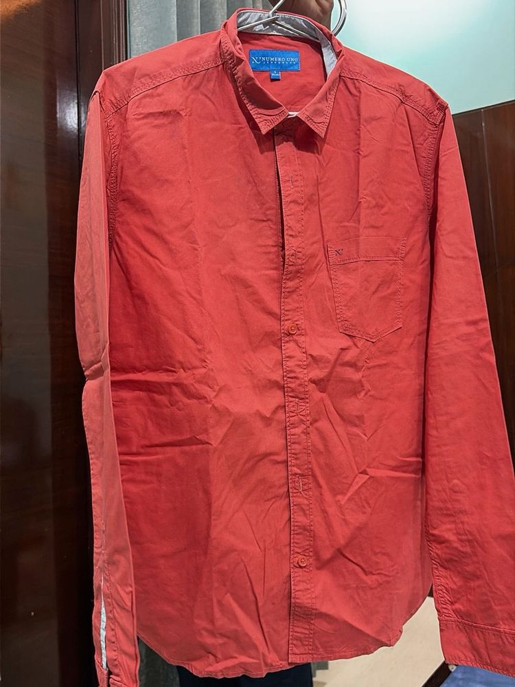 Men's Red Long Sleeve Button-Down Shirt