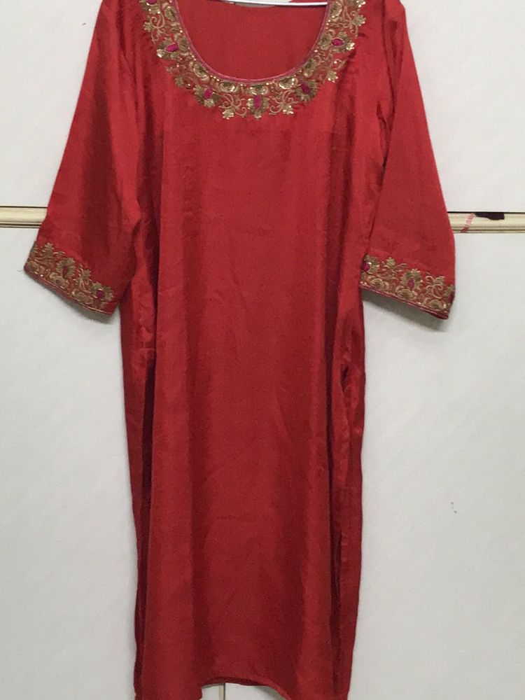Red Embroidered Kurta