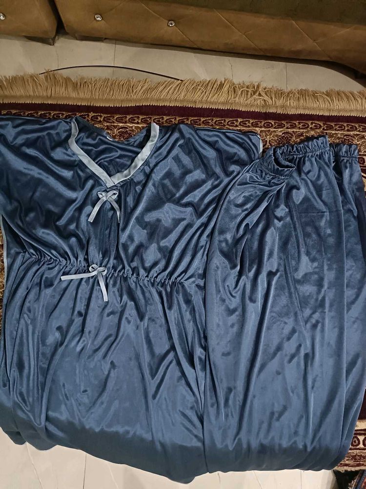 Blue Satin Night Suit Set