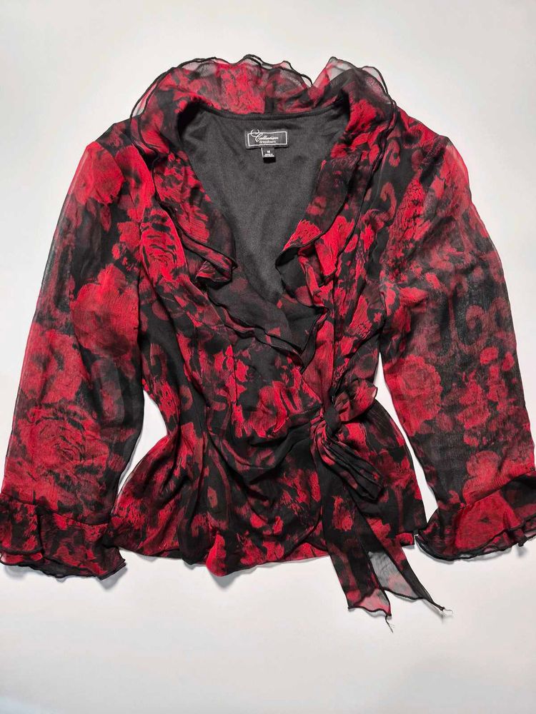 Red Floral Wrap Top