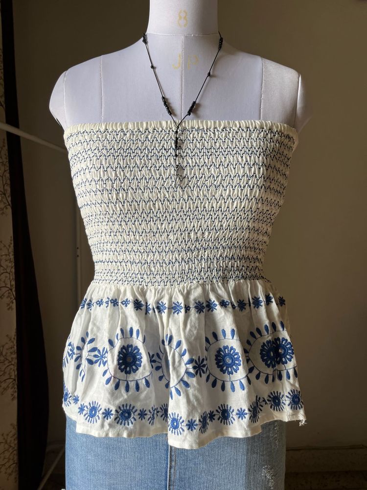 Smocked Peplum Tube Top