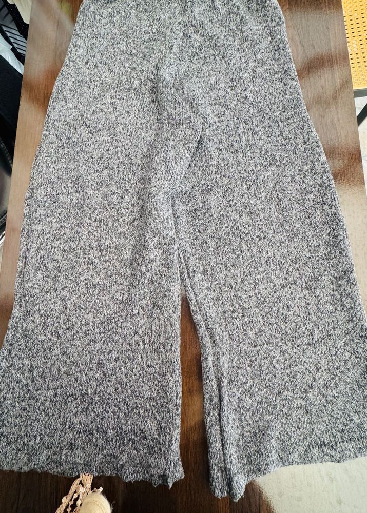 Gray Knit Wide Leg Pants