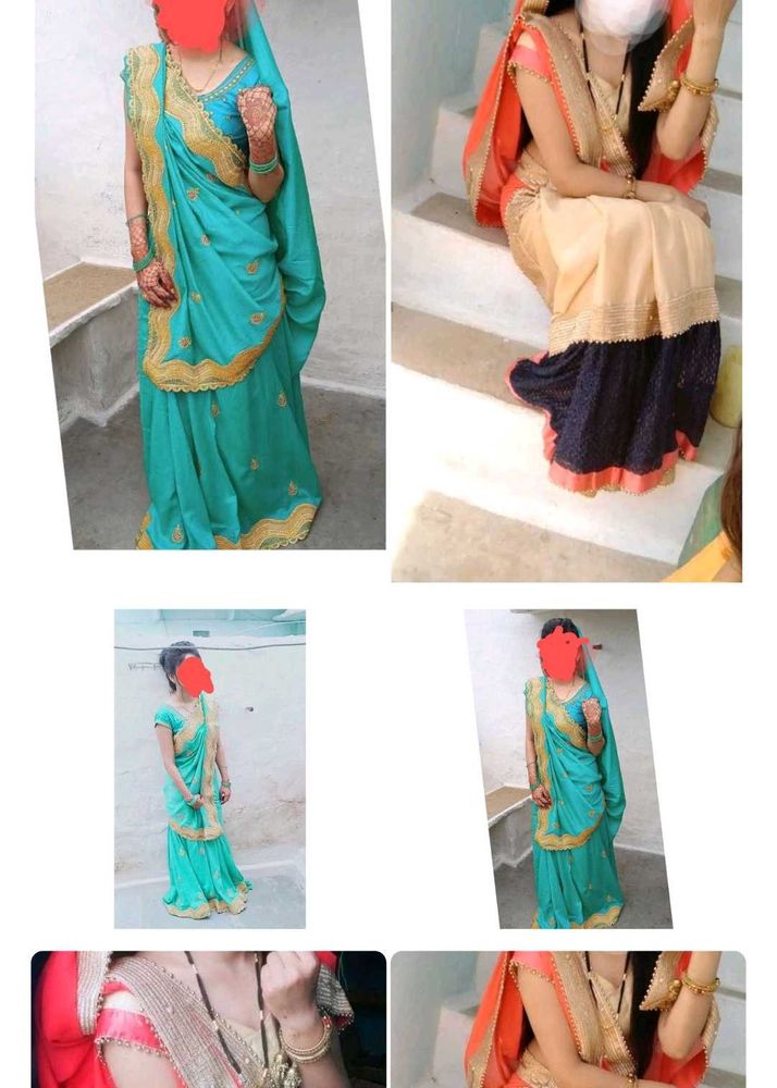 Beautiful Teal &amp; Gold Saree