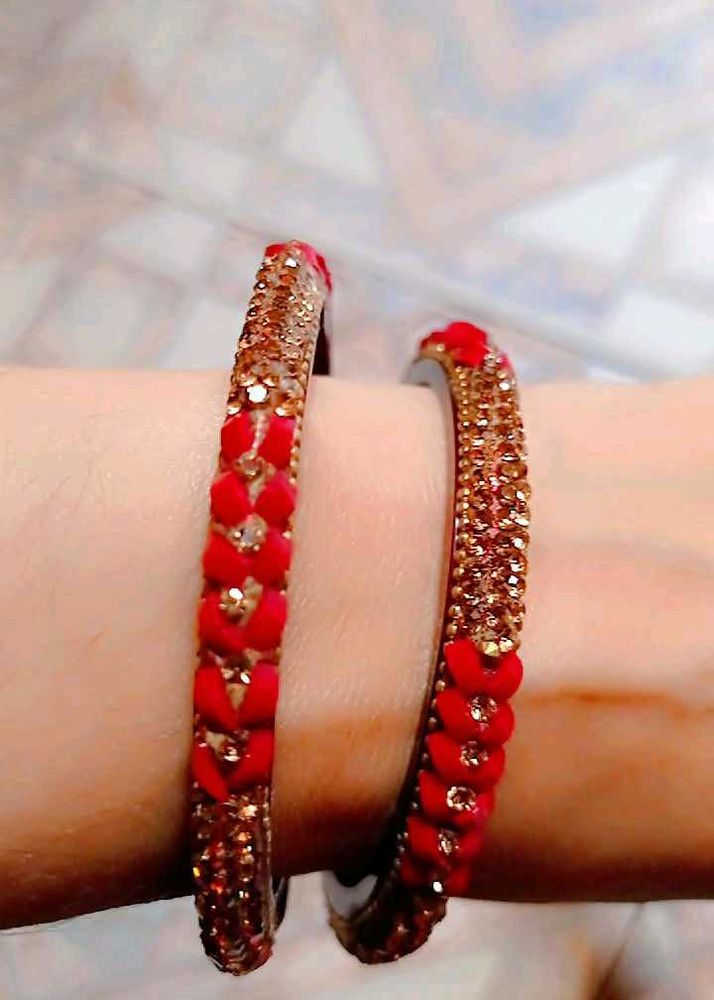 Red &amp; Gold Beaded Bangles