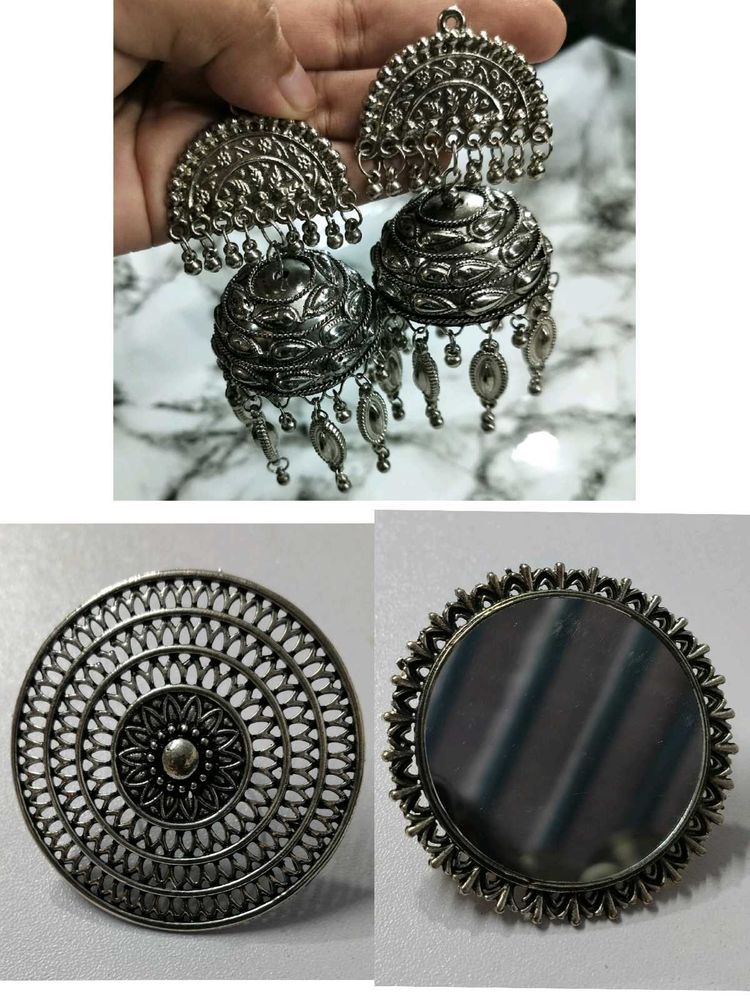 Oxidized Jhumka &amp; 2 Rings (Selling at Rs.99 each)
