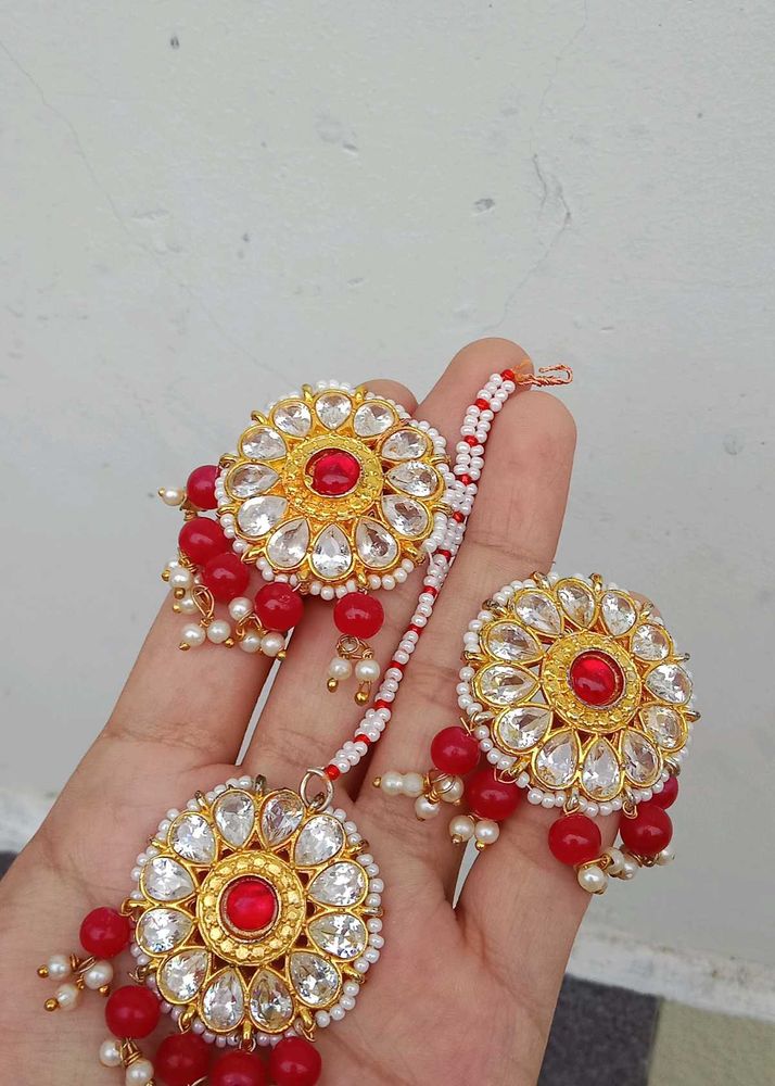 Red &amp; Gold Kundan Jewelry Set