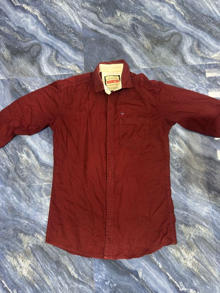 Men's Solid Burgundy Casual Shirt