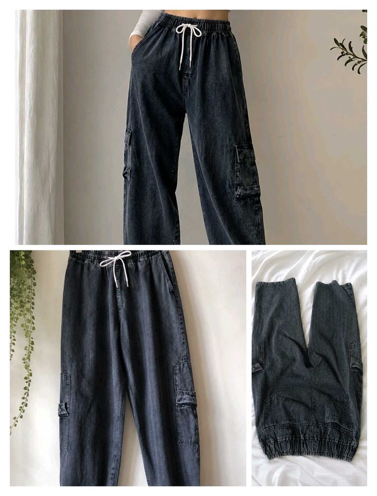 Washed Black Cargo Jeans