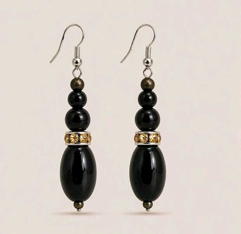 Elegant Black Beaded Drop Earrings