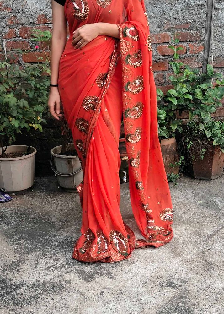 Elegant Orange Saree