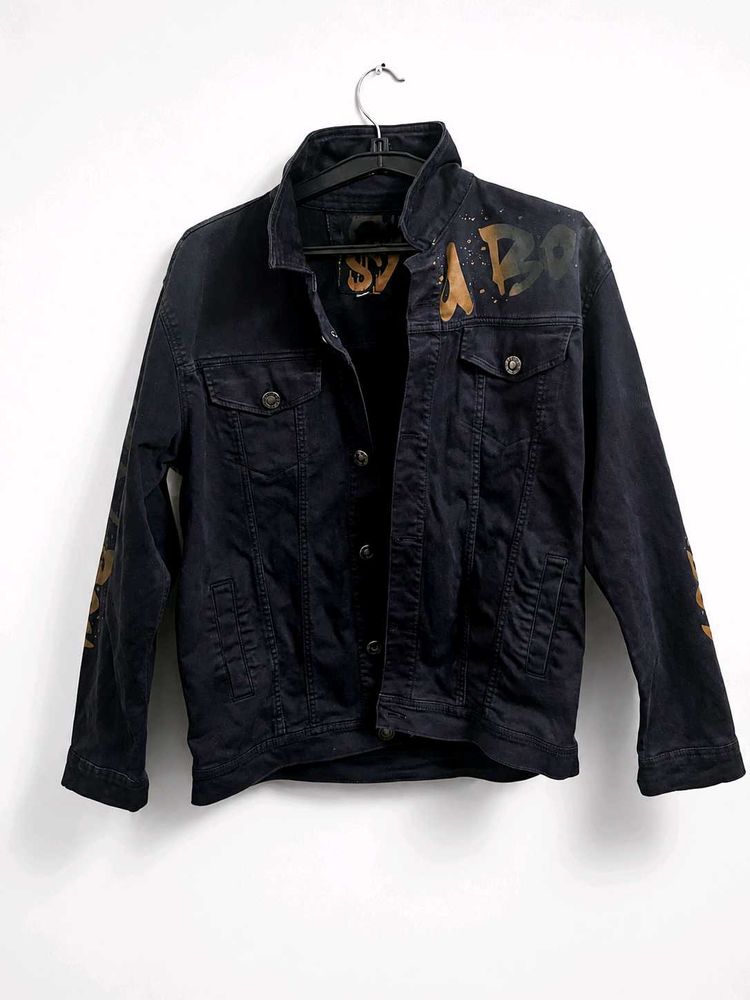 Men's Black Graphic Denim Jacket
