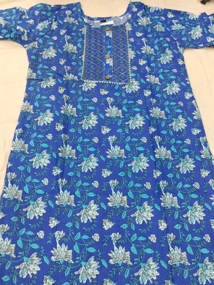 Blue Floral Print Kurta