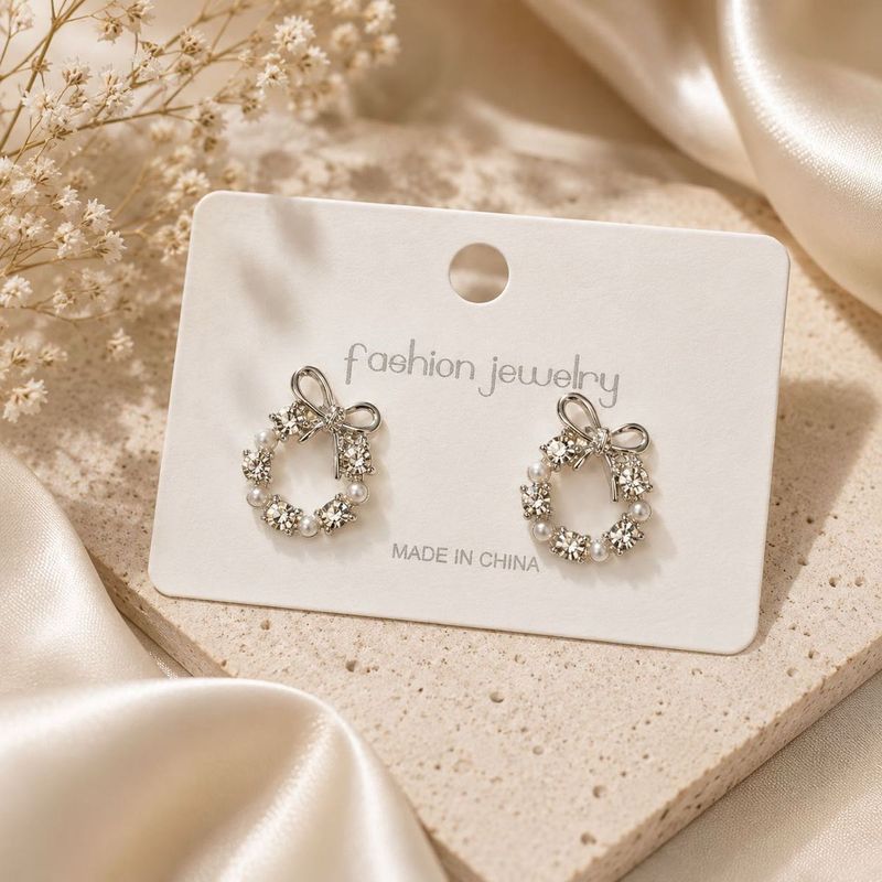 Sparkling Bow &amp; Pearl Earrings