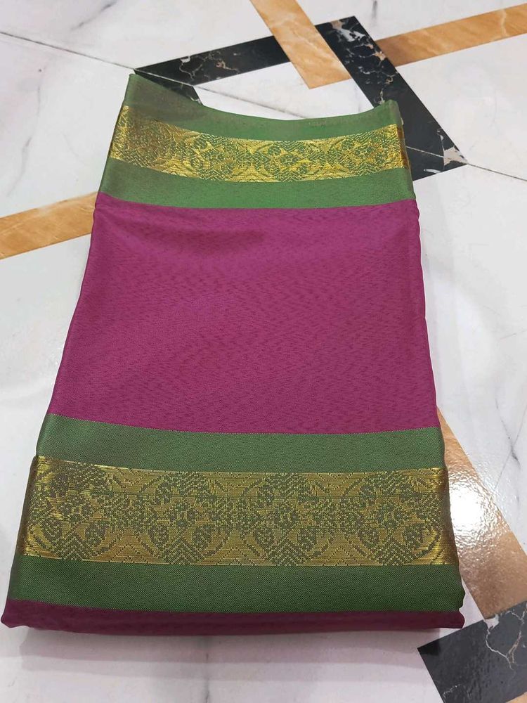 Elegant Pink Saree with Gold Border