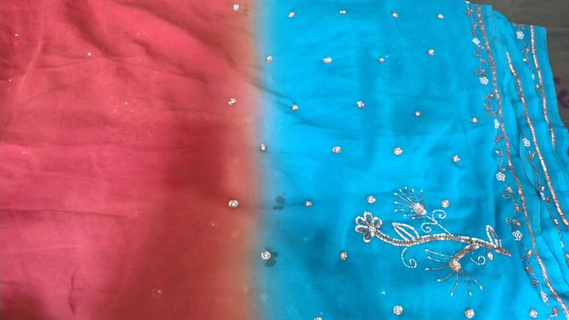 Elegant Blue &amp; Orange Saree