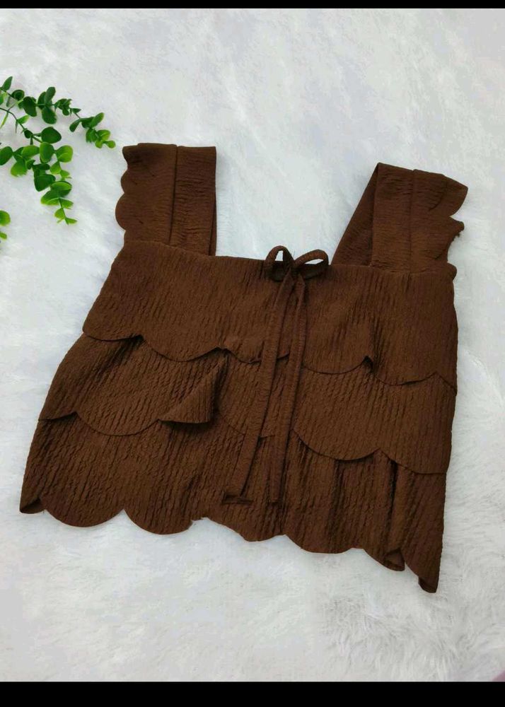 Cute Brown Scalloped Crop Top