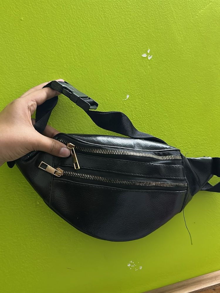 Chic Black Faux Leather Fanny Pack