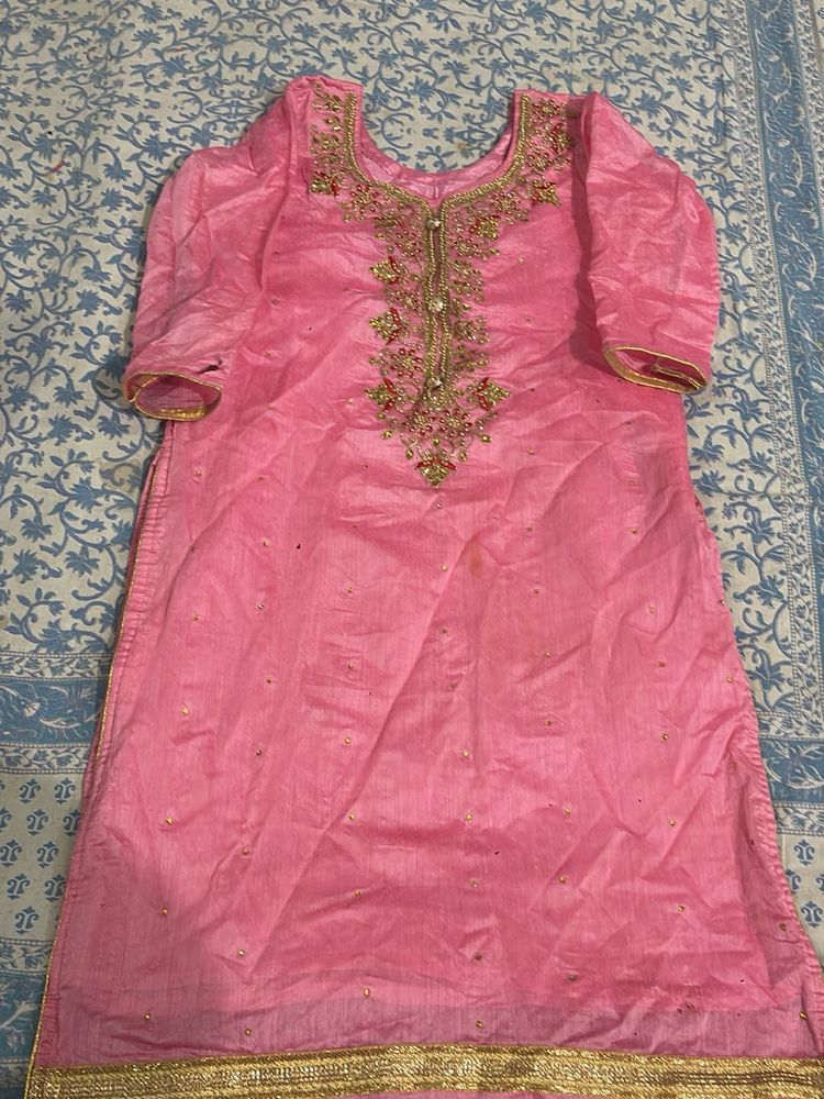 Beautiful Pink Embellished Kurta set with garara a