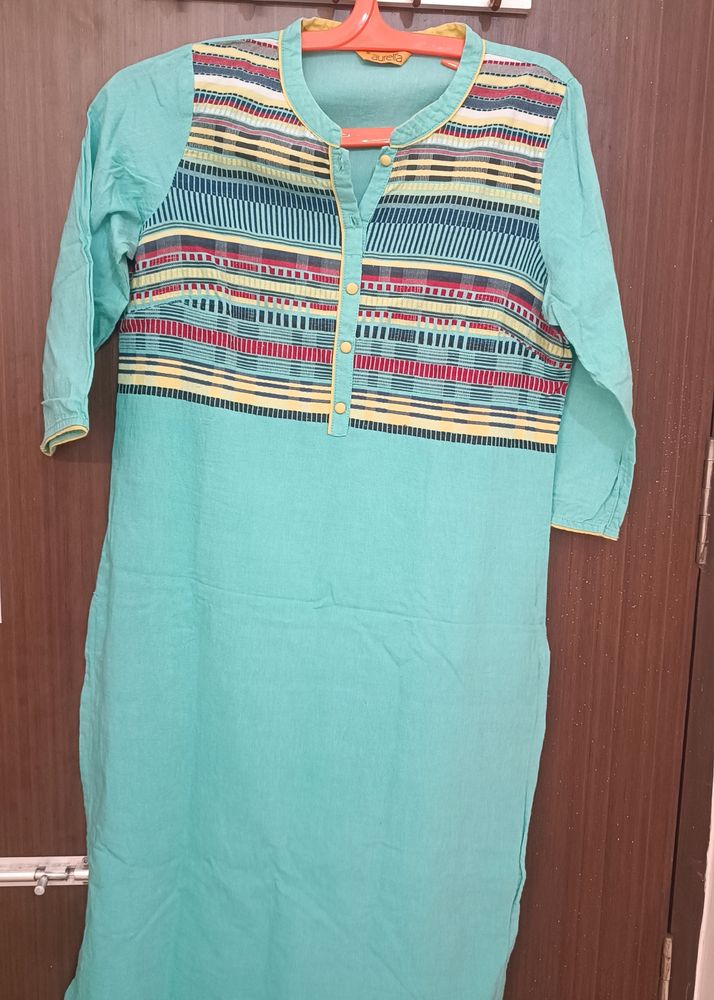 Lime Yellow And Teal Blue Kurta
