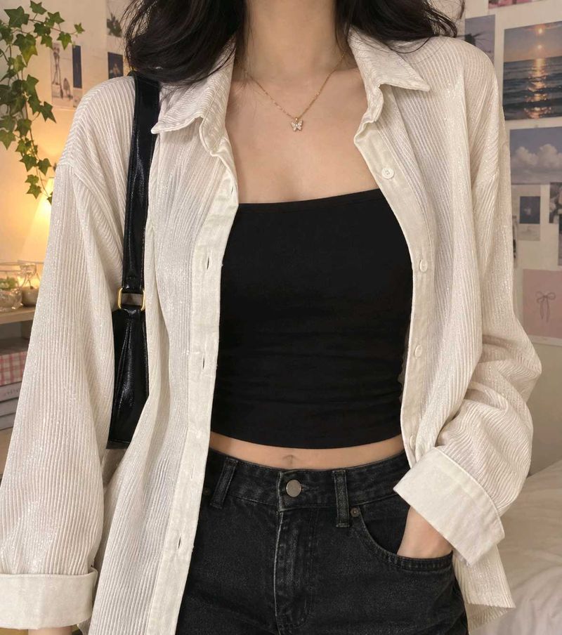 relaxed Cream off white Button-Up Shirt oversized