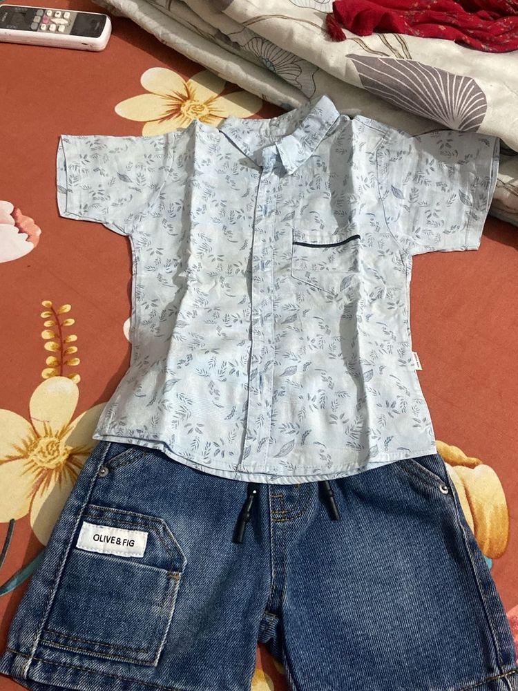 Baby Girl's Blue Floral Shirt &amp; Denim Shorts Set