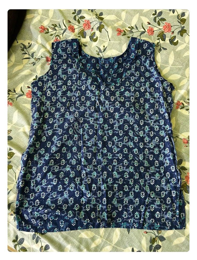 Blue Printed Kurta Set - Size M