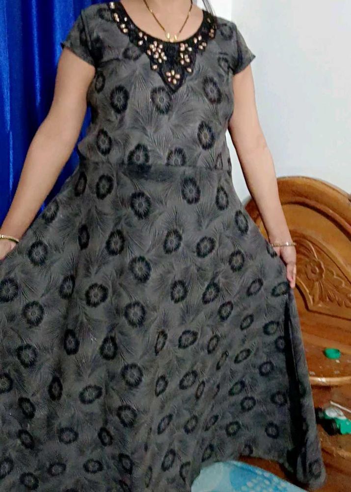 Gray Floral Fit &amp; Flare Dress