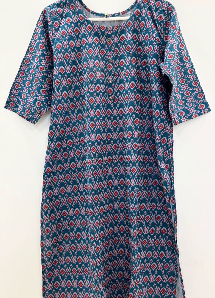Blue Printed Ikat Style Kurti