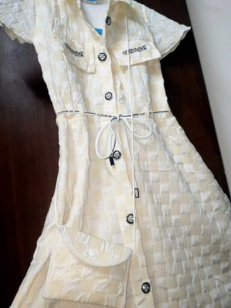 brand new Cream Textured Button-Up Dress