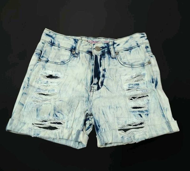 Distressed Acid Wash Denim Shorts