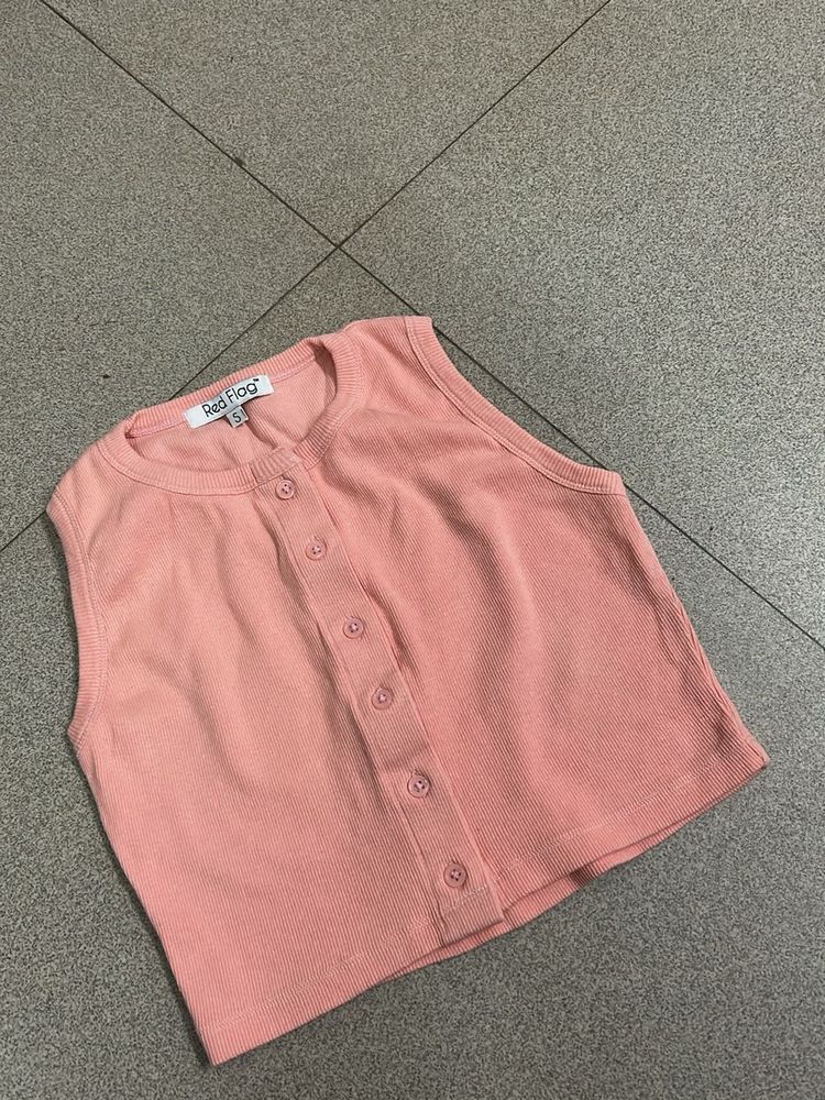 Peach Button-Up Sleeveless Top