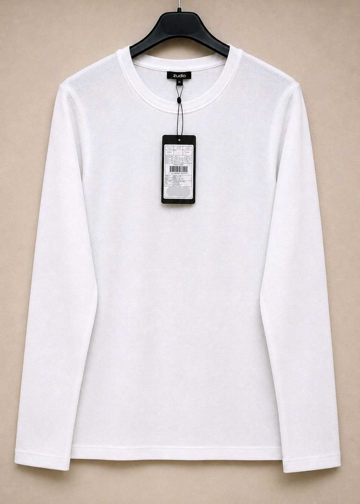 ZUDIO White Full Sleeve Textured T-Shirt