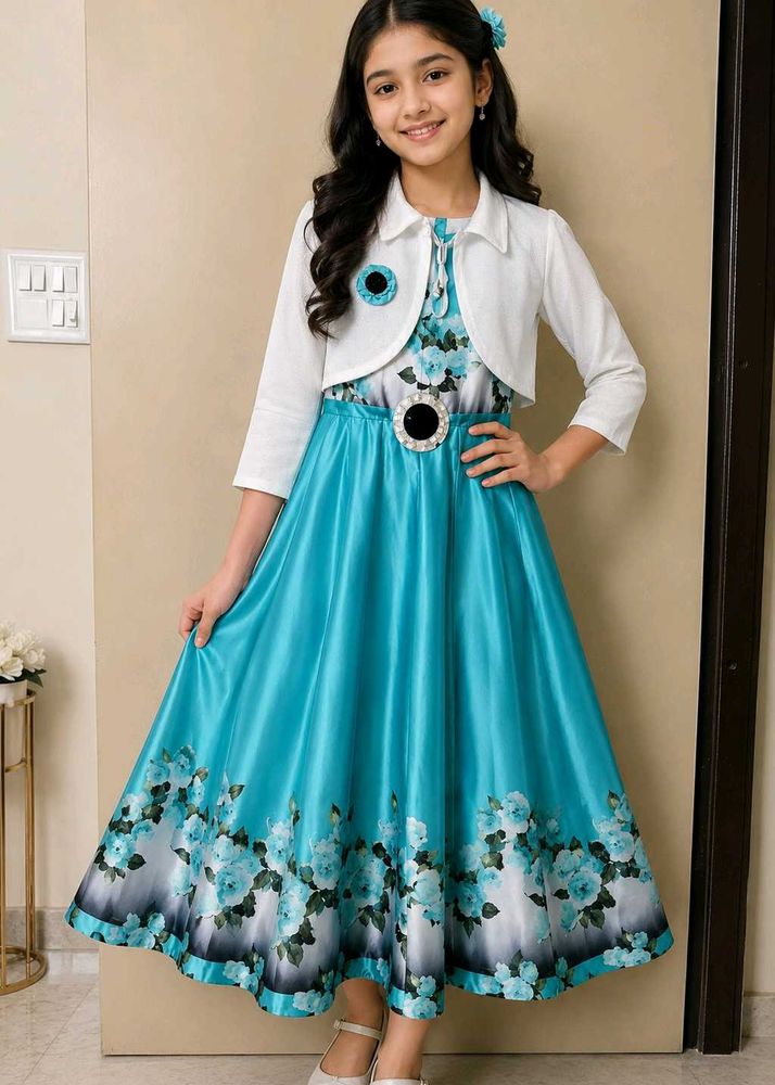 Beautiful Blue Floral Dress with Jacket