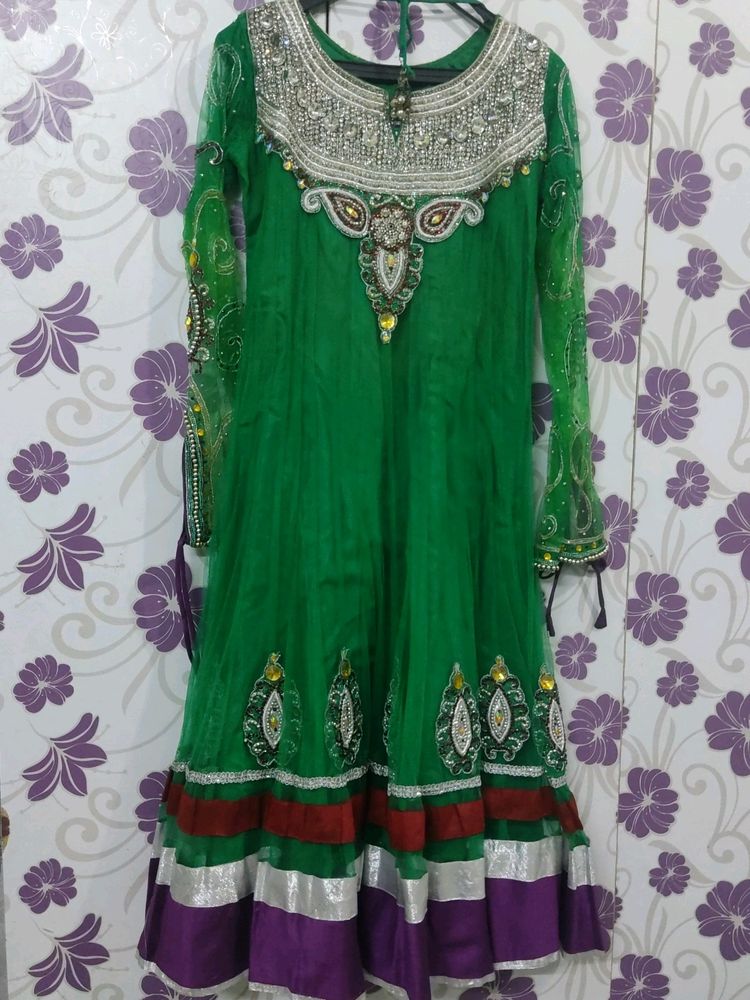 Green Embellished Anarkali Dress