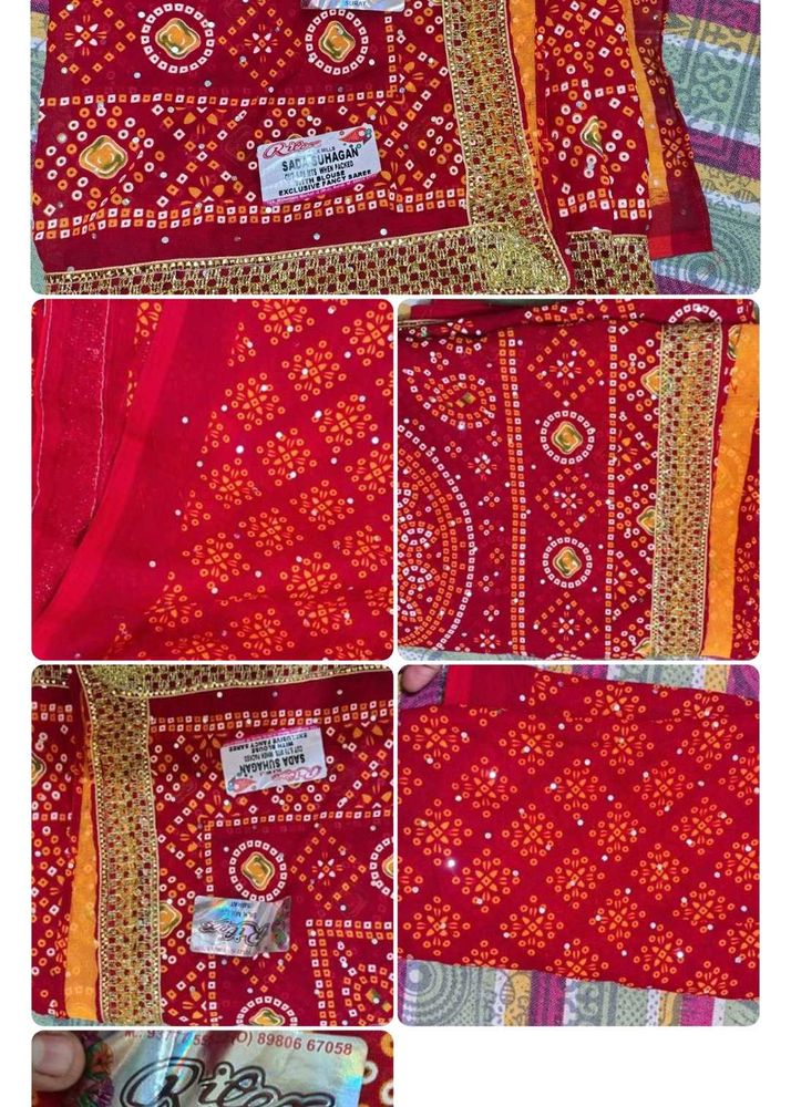 Beautiful Red Bandhani Saree